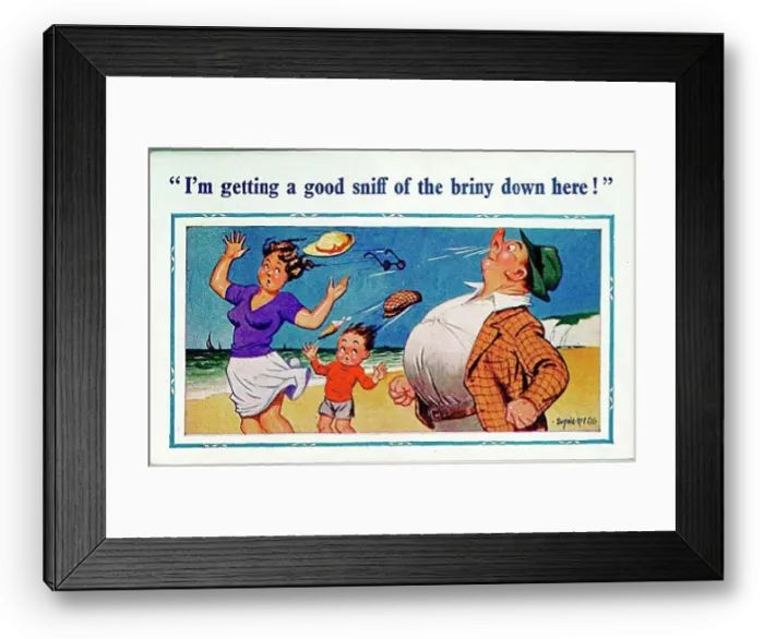 : Comic postcard, Scene at the seaside on a windy day Date: 20th century : Comic postcard, Scene at the seaside on a windy day Date: 20th century