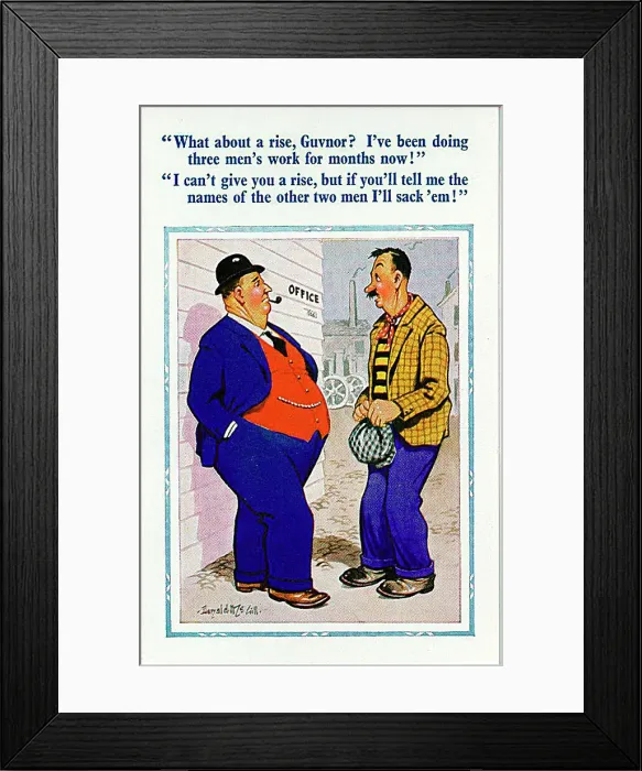 : Comic postcard, Workman asks boss for a pay rise Date: 20th century : Comic postcard, Workman asks boss for a pay rise Date: 20th century