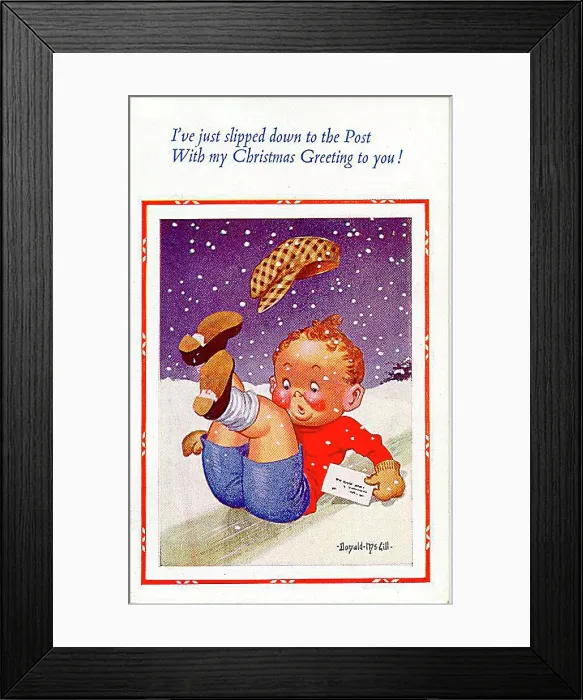  : Christmas postcard, Little boy slipping in the snow Date: 20th century