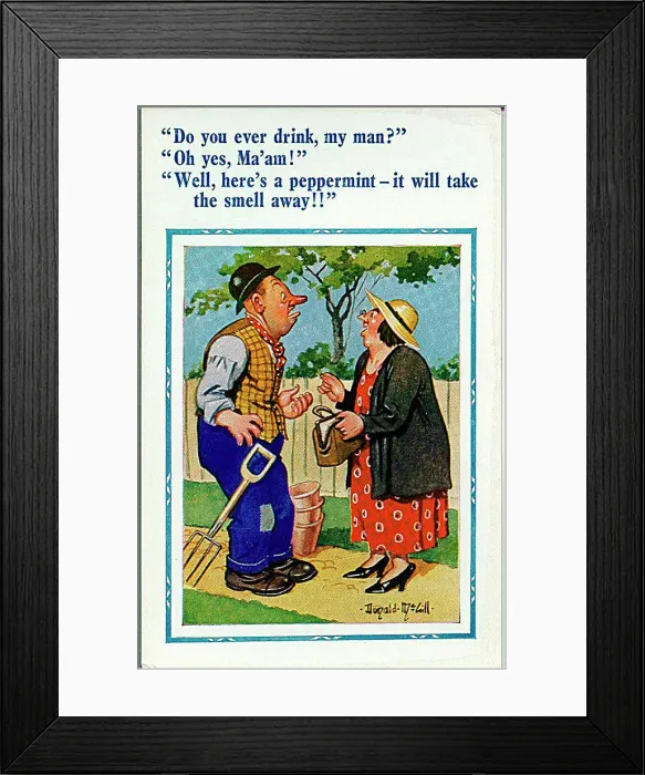 : Comic postcard, Woman chats to gardener Date: 20th century : Comic postcard, Woman chats to gardener Date: 20th century
