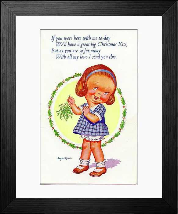 : Christmas postcard, Little girl with mistletoe Date: 20th century : Christmas postcard, Little girl with mistletoe Date: 20th century