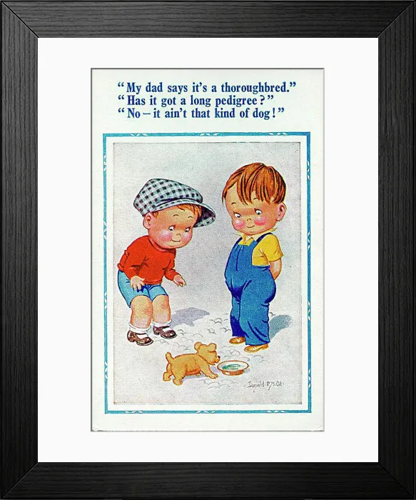 : Comic postcard, Two boys discuss puppy Date: 20th century : Comic postcard, Two boys discuss puppy Date: 20th century