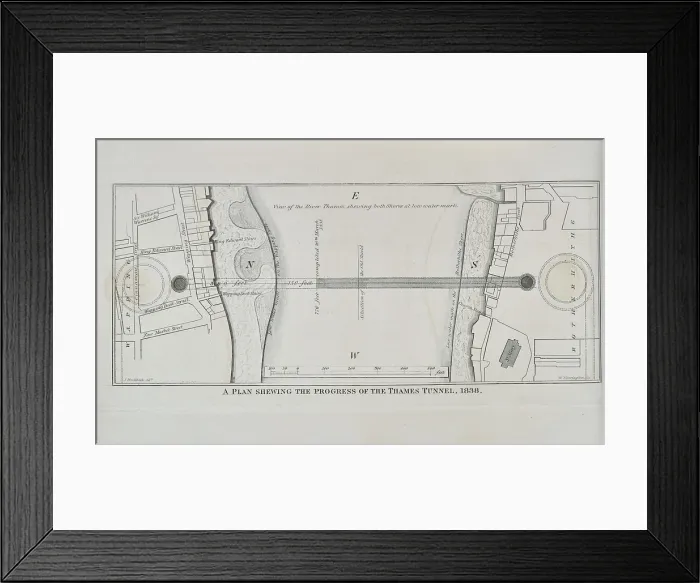Framed Print : Plan shewing the progress of the Thames Tunnel, 1836 Framed Print : Plan shewing the progress of the Thames Tunnel, 1836