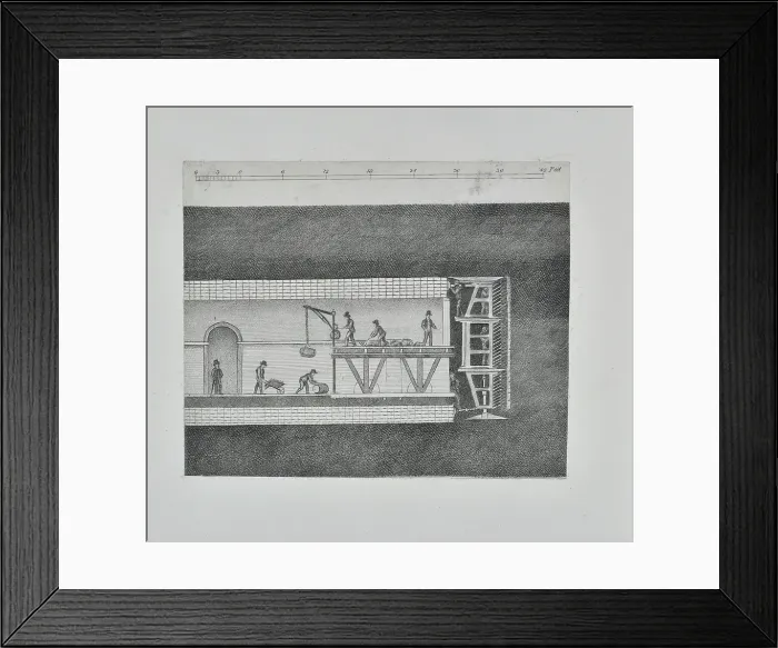 Framed Print : Cross section showing workmen excavating the Thames Tunnel Framed Print : Cross section showing workmen excavating the Thames Tunnel