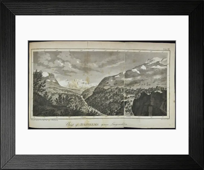 Framed Print : Ustigt af Sulitelma genom Langvandalen, Lapland (1807) Framed Print : Ustigt af Sulitelma genom Langvandalen, Lapland (1807)