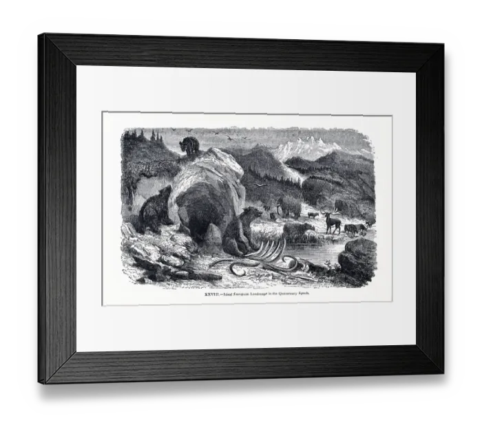 Framed Print : Ideal European landscape in the Quaternary Epoch Framed Print : Ideal European landscape in the Quaternary Epoch