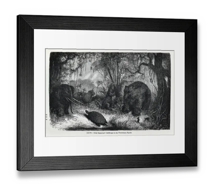 Framed Print : Ideal American landscape in the Quaternary Epoch Framed Print : Ideal American landscape in the Quaternary Epoch