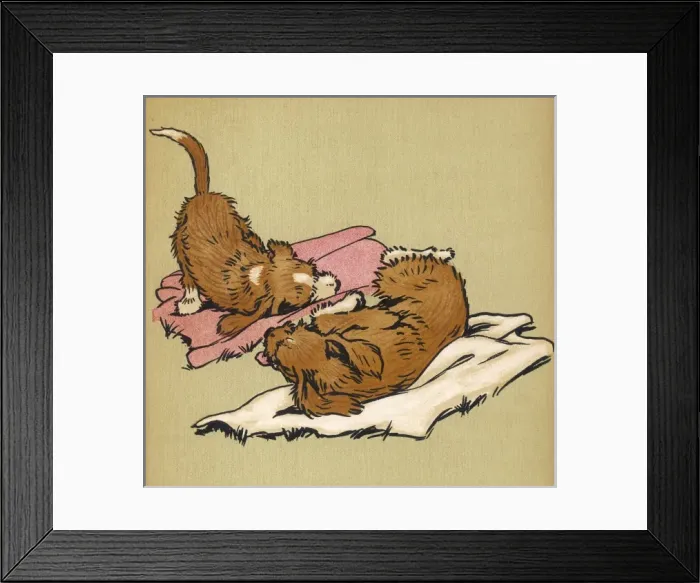 Framed Print : Twin puppies rolling on clean washing Framed Print : Twin puppies rolling on clean washing