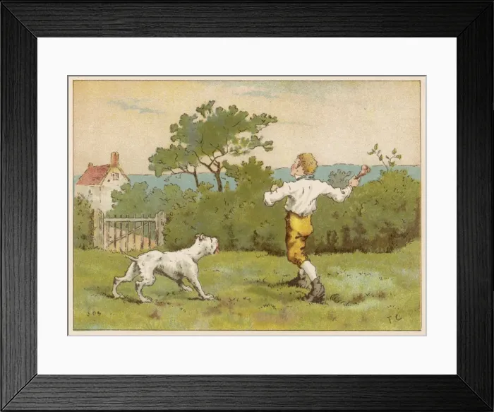 Framed Print : Tom the Pipers Son throws a bone for a dog