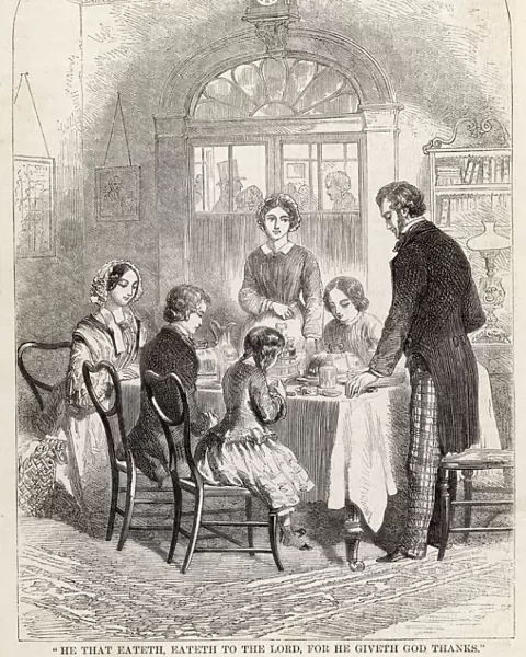 Victorian family saying grace before dinner