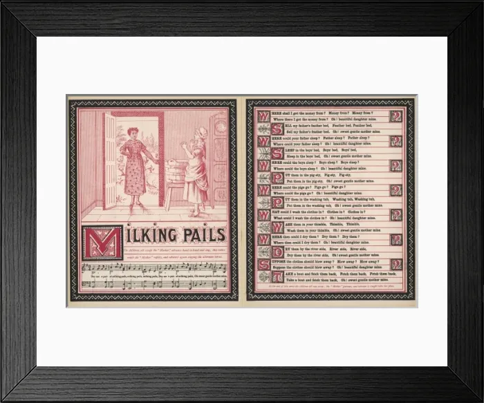 Framed Print : Milking pails, words and music Framed Print : Milking pails, words and music