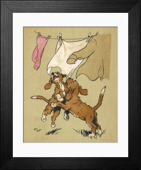 Framed Print : Twin puppies and washing line Framed Print : Twin puppies and washing line