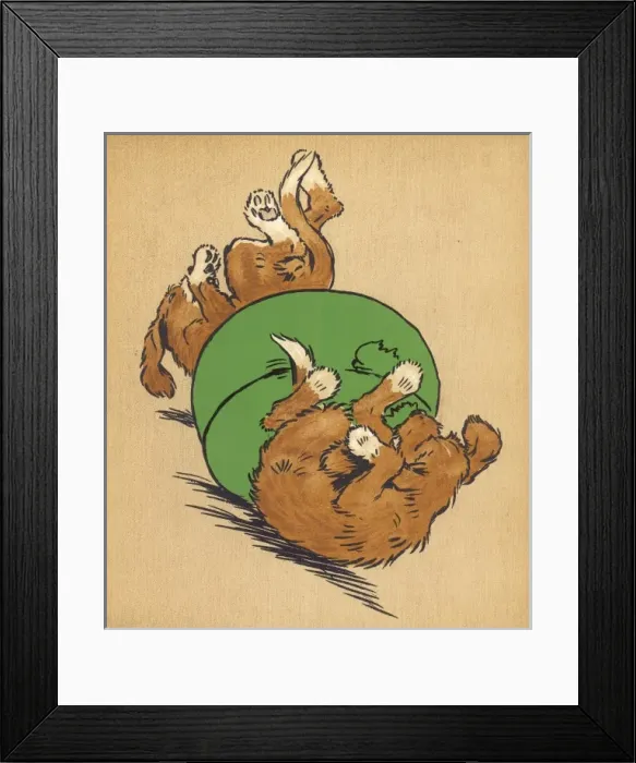 Framed Print : Twin puppies falling off footstool Framed Print : Twin puppies falling off footstool