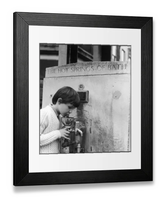 Framed Print : Boy at hot springs drinking fountain, Bath Framed Print : Boy at hot springs drinking fountain, Bath