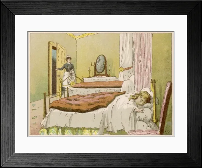 Framed Print : Maid sees little girl asleep Framed Print : Maid sees little girl asleep