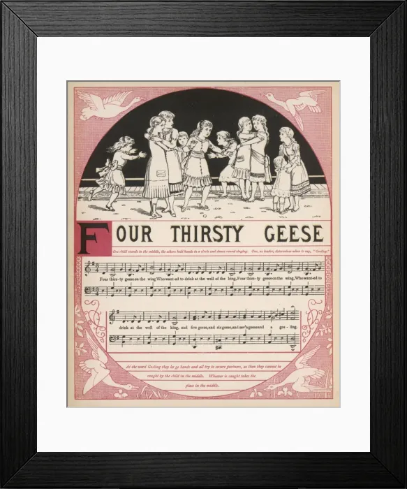 Framed Print : Four thirsty geese, words and music Framed Print : Four thirsty geese, words and music