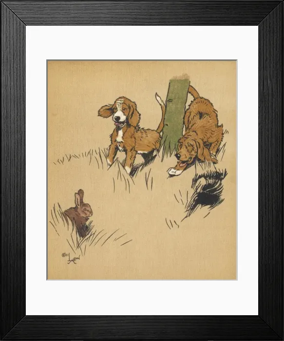 Framed Print : Twin puppies and escaped rabbit Framed Print : Twin puppies and escaped rabbit