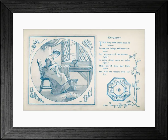 Framed Print : Housemaid sewing (Saturday) Framed Print : Housemaid sewing (Saturday)