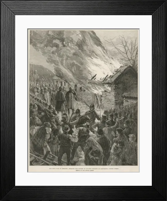 Framed Print : Homes in County Kerry set alight after evictions Framed Print : Homes in County Kerry set alight after evictions