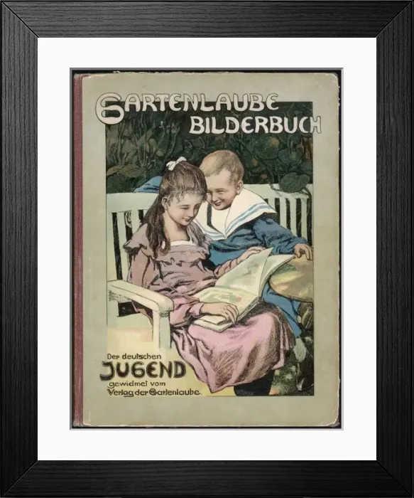 Framed Print : Girl and boy reading on a bench Framed Print : Girl and boy reading on a bench