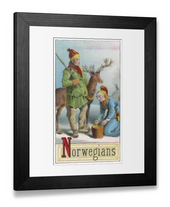 Framed Print : Norwegian couple with reindeer Framed Print : Norwegian couple with reindeer