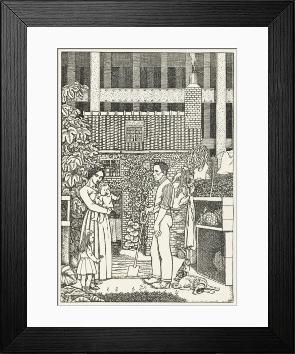 Framed Print : Family in a cottage garden Framed Print : Family in a cottage garden