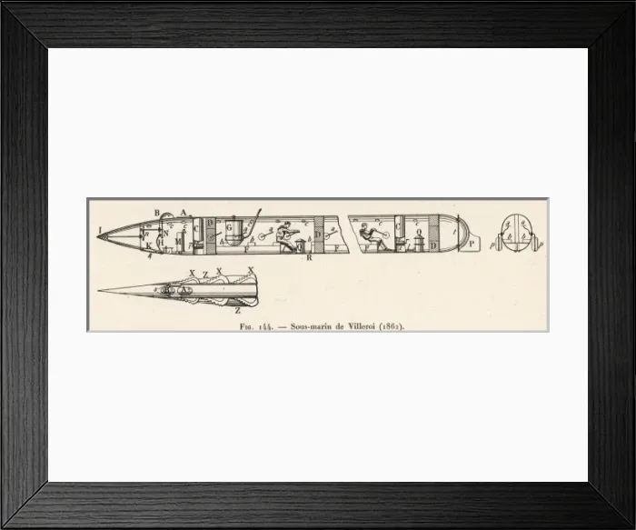 Framed Print : Villeroi Submarine 1861 Framed Print : Villeroi Submarine 1861