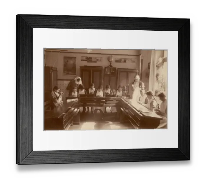 Framed Print : Sewing class in a German Catholic girls school Framed Print : Sewing class in a German Catholic girls school
