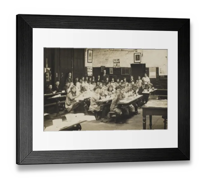 Framed Print : Classroom scene, with pupils eating at their desks Framed Print : Classroom scene, with pupils eating at their desks