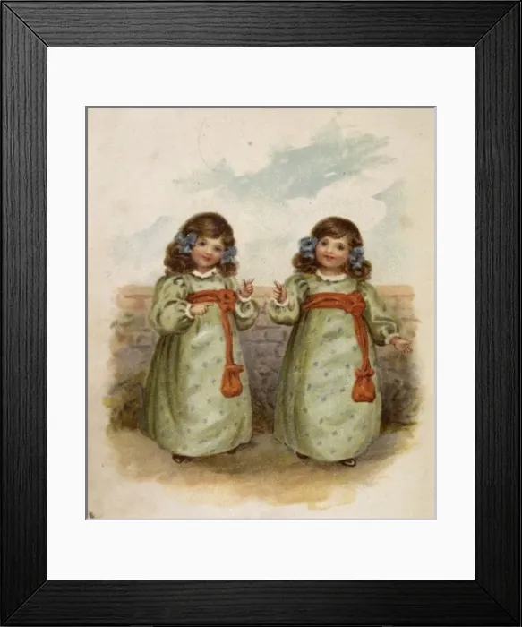 Framed Print : Twin girls in identical dresses Framed Print : Twin girls in identical dresses