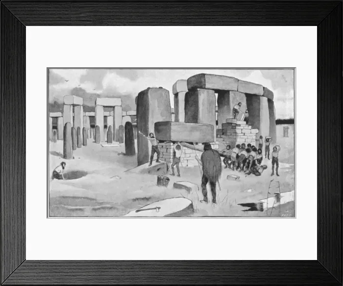 Framed Print : Construction of a prehistoric stone circle Framed Print : Construction of a prehistoric stone circle