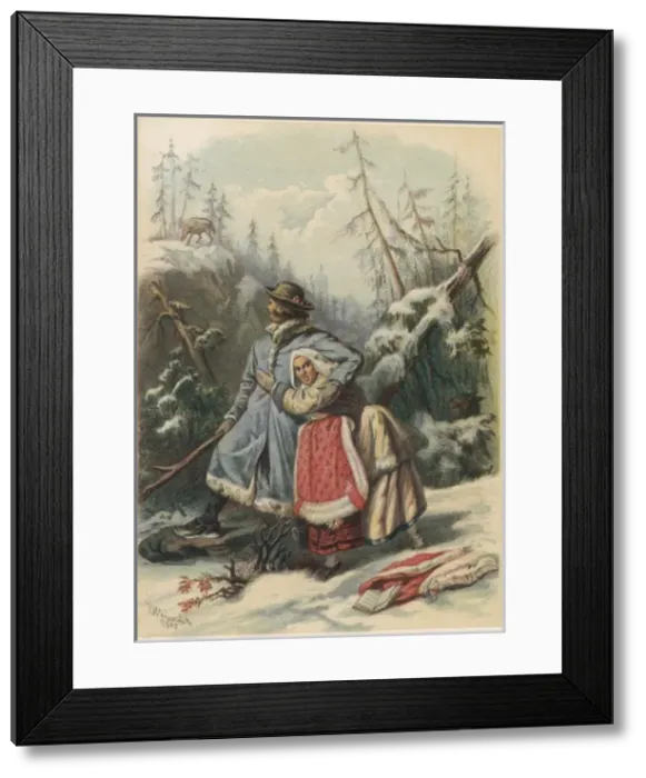 Framed Print : Per Olsson protects Lisa Erkersdotter from a wolf Framed Print : Per Olsson protects Lisa Erkersdotter from a wolf
