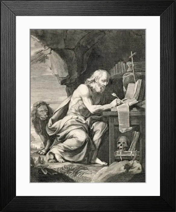 Framed Print : Saint Jerome, theologian, writing in his cell Framed Print : Saint Jerome, theologian, writing in his cell