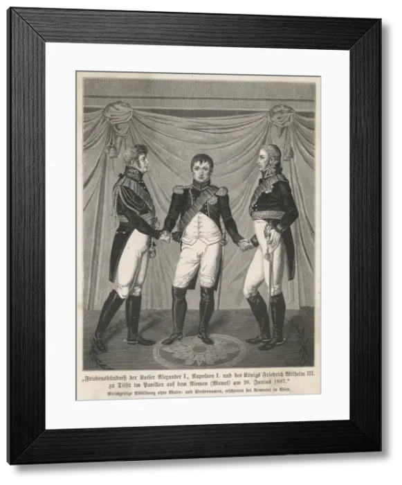 Framed Print : Meeting of three leaders at Tilsit, Napoleonic Wars Framed Print : Meeting of three leaders at Tilsit, Napoleonic Wars