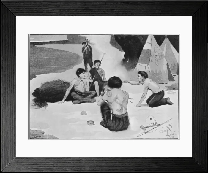 Framed Print : Hunters feasting on horse flesh Framed Print : Hunters feasting on horse flesh