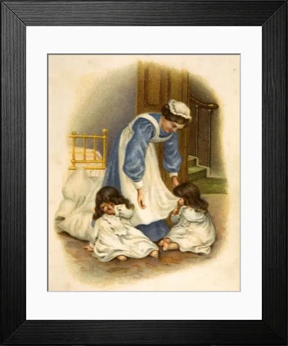 Framed Print : Twin girls and their nanny at bedtime Framed Print : Twin girls and their nanny at bedtime