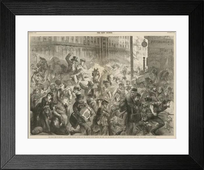 Framed Print : Citizens of Chicago flee the burning city Framed Print : Citizens of Chicago flee the burning city