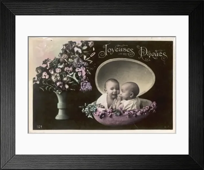 Framed Print : Two babies inside a large Easter egg Framed Print : Two babies inside a large Easter egg