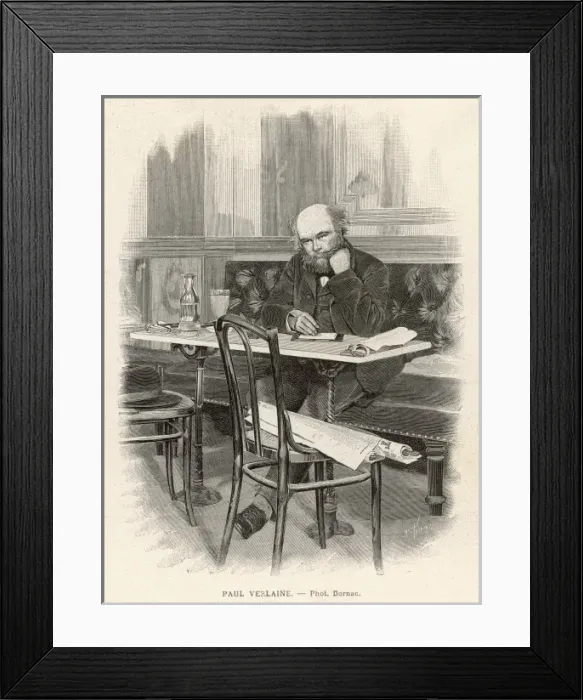 Framed Print : Paul Verlaine, French poet, writing at a cafe table Framed Print : Paul Verlaine, French poet, writing at a cafe table