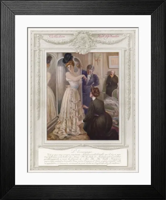 Framed Print : Fashionable Frenchwoman visits her couturier Framed Print : Fashionable Frenchwoman visits her couturier