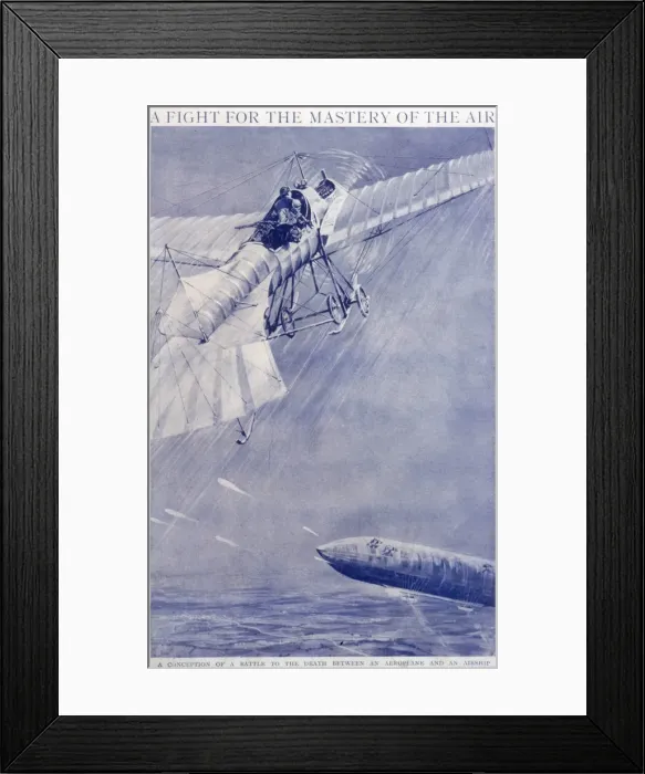 Framed Print : Aeroplane Airship Duel Framed Print : Aeroplane Airship Duel