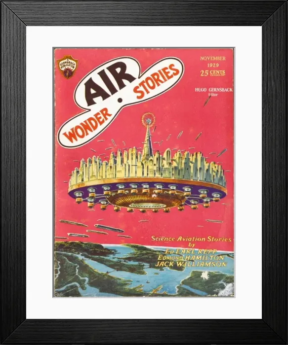 Framed Print : Air Wonder Stories scifi magazine cover - CITIES IN THE SKY Framed Print : Air Wonder Stories scifi magazine cover - CITIES IN THE SKY