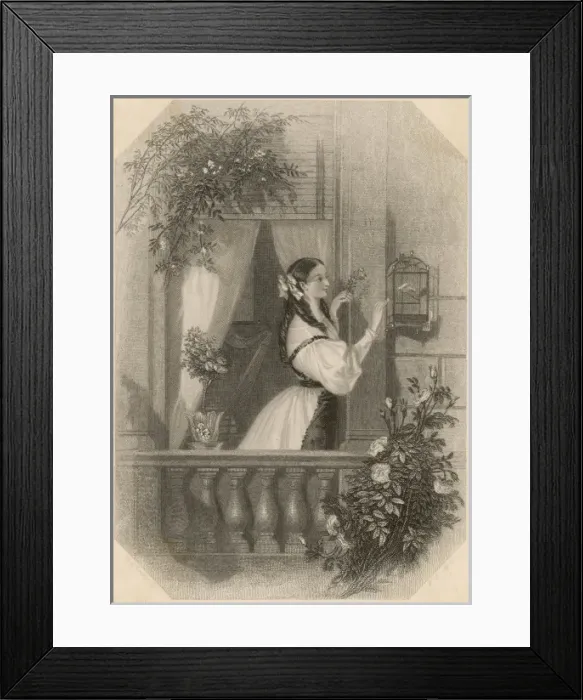 Framed Print : Girl and Caged Canary Framed Print : Girl and Caged Canary