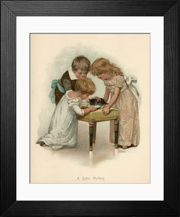 Framed Print : 3 Children and Kitten Framed Print : 3 Children and Kitten
