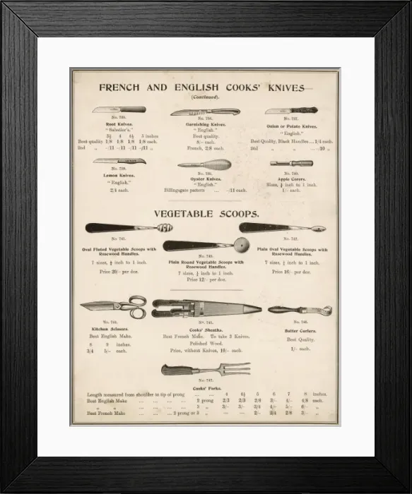 Framed Print : COOKS KNIVES 1900 Framed Print : COOKS KNIVES 1900