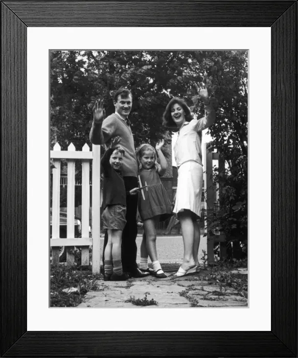 Framed Print : Family Waving at Gate Framed Print : Family Waving at Gate