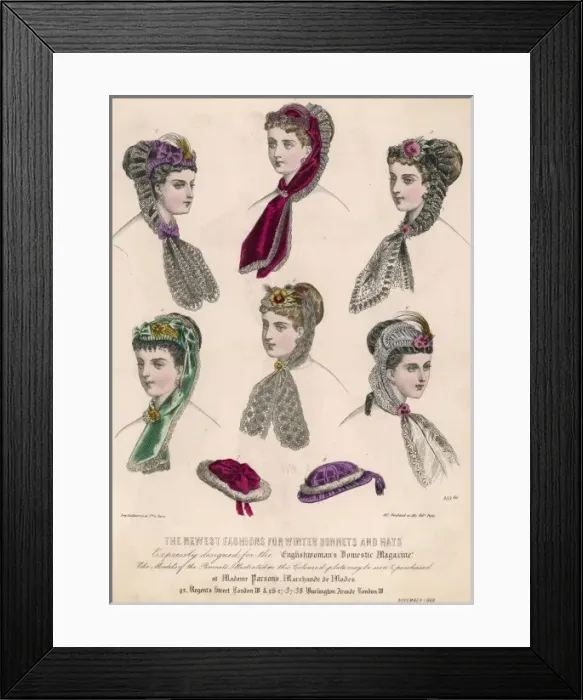 Framed Print : Bonnets and Hats 1868 Framed Print : Bonnets and Hats 1868