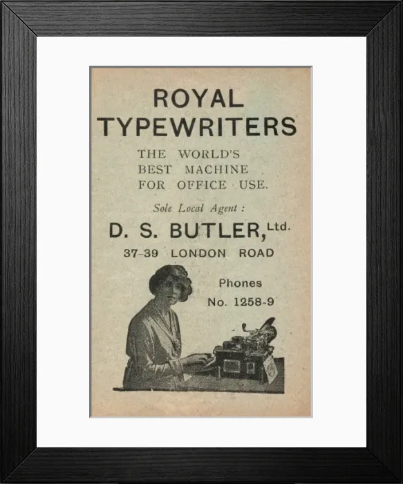 Framed Print : Advertisement for Royal Typewriters, Ds Butler Ltd, Derby Framed Print : Advertisement for Royal Typewriters, Ds Butler Ltd, Derby