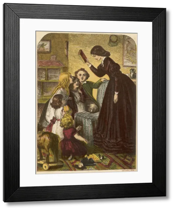 Framed Print : Mum Reads to Kids 1867 Framed Print : Mum Reads to Kids 1867
