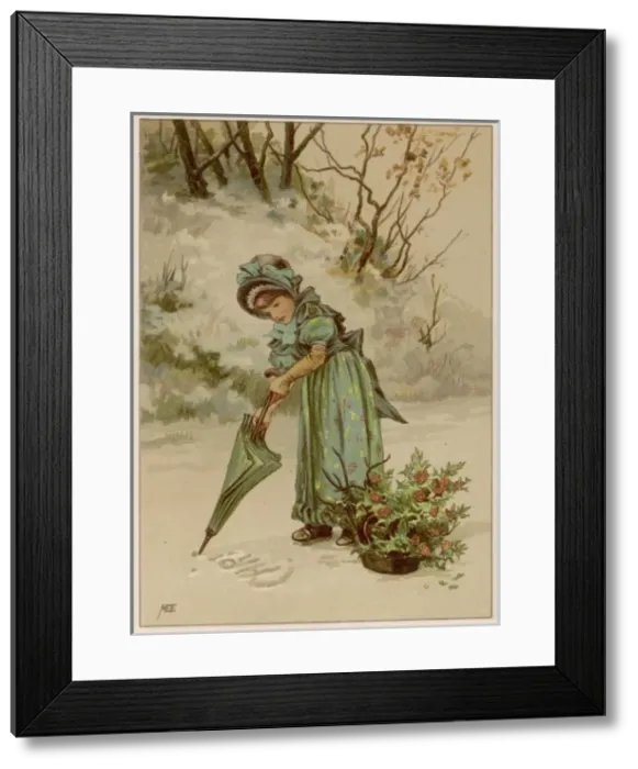 Framed Print : Girl Writes in Snow 1890 Framed Print : Girl Writes in Snow 1890